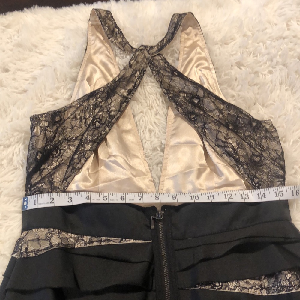 Stunning BEBE layered with satin and lace dress.  Sexy Low deep V cut front. - Picture 10 of 13